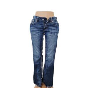 Rock Revival Women's Denim Blue Embroidered Isaac Slim Fit Bootcut Jeans Size 32